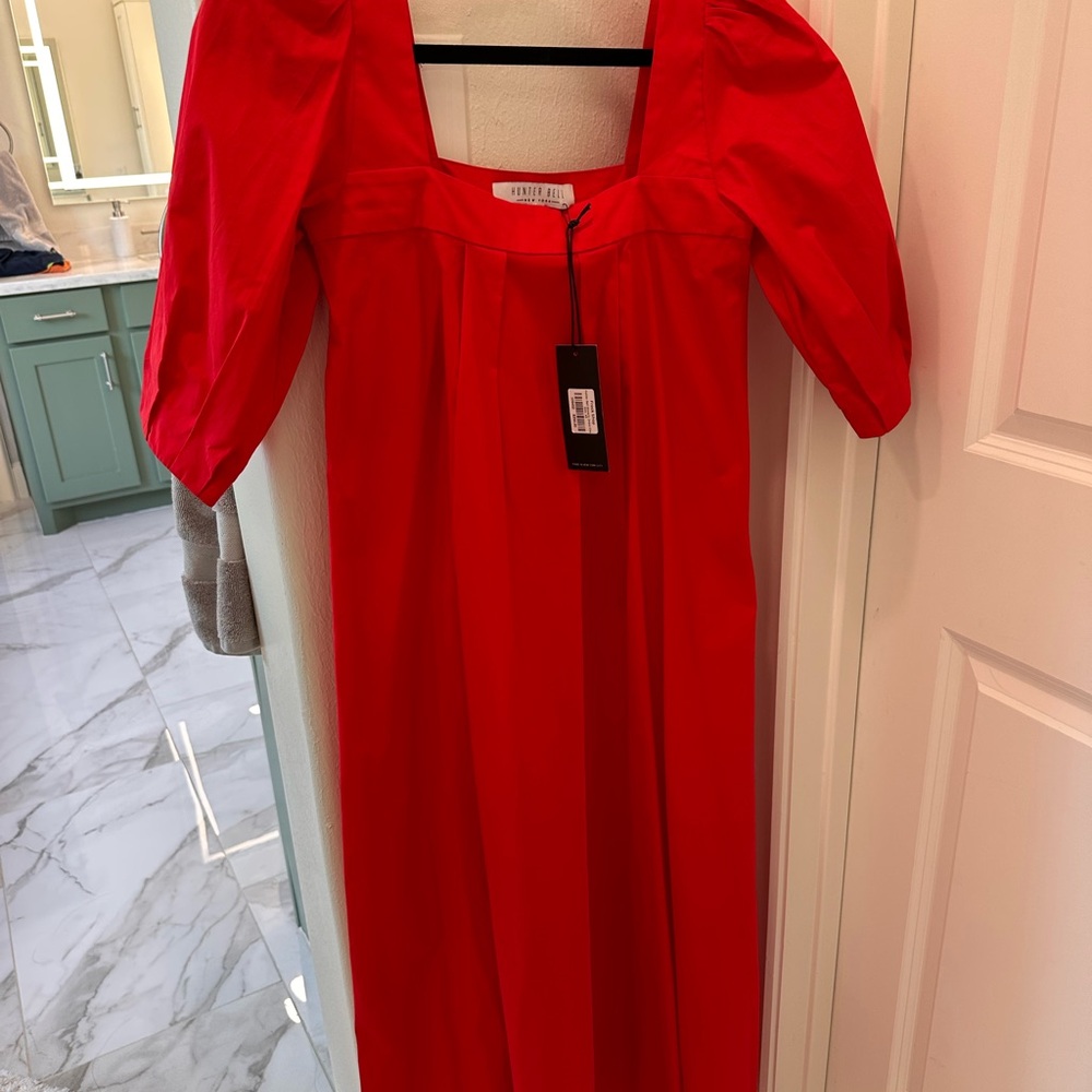 HUNTER BELL Red Ribbed Puff Sleeve Sundress